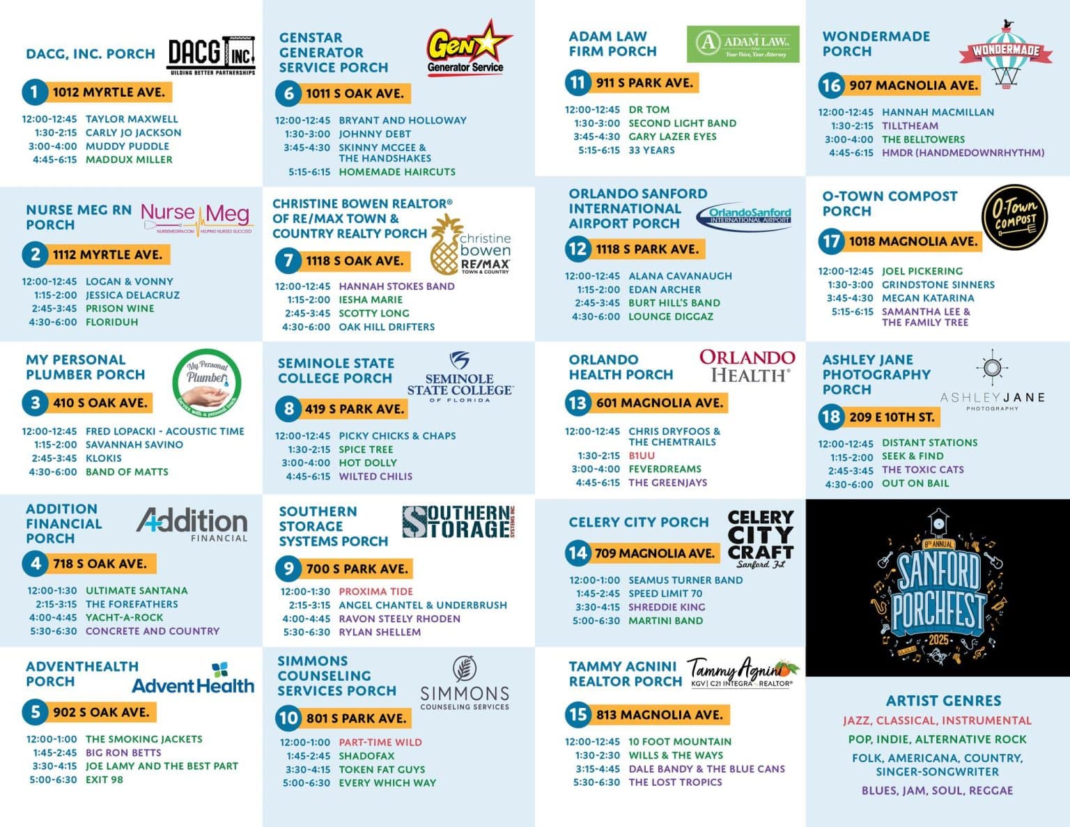 8th Annual Sanford Porchfest Music Festival Sanford Main Sanford Porchfest 2025 Map