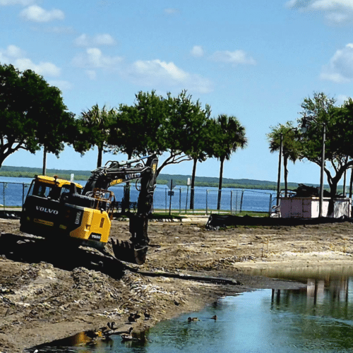 Construction trucks make progress on Fort Mellon project