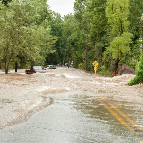 hurricane floodwaters overcoming a road