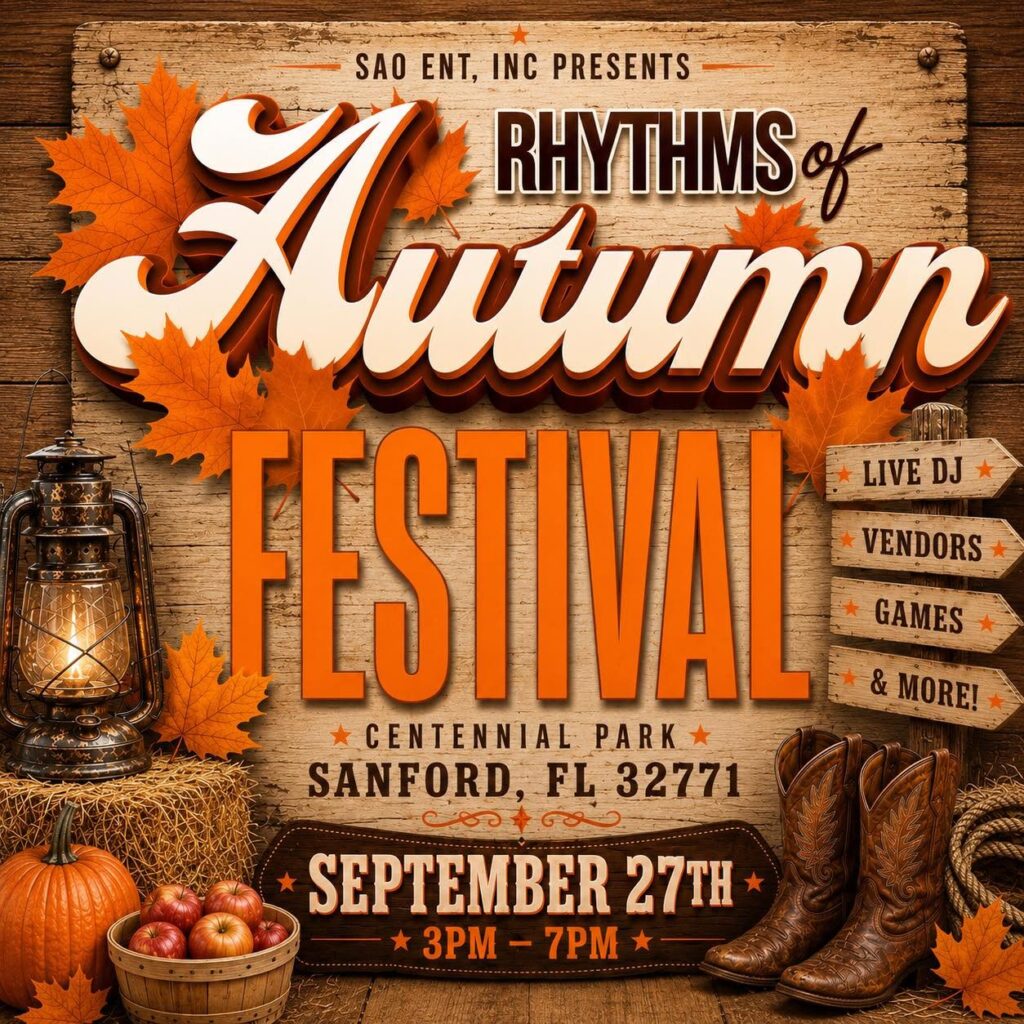 Flier for Fall Festival in Centennial Park on Sep 27, 2026 from 3 -7 PM.